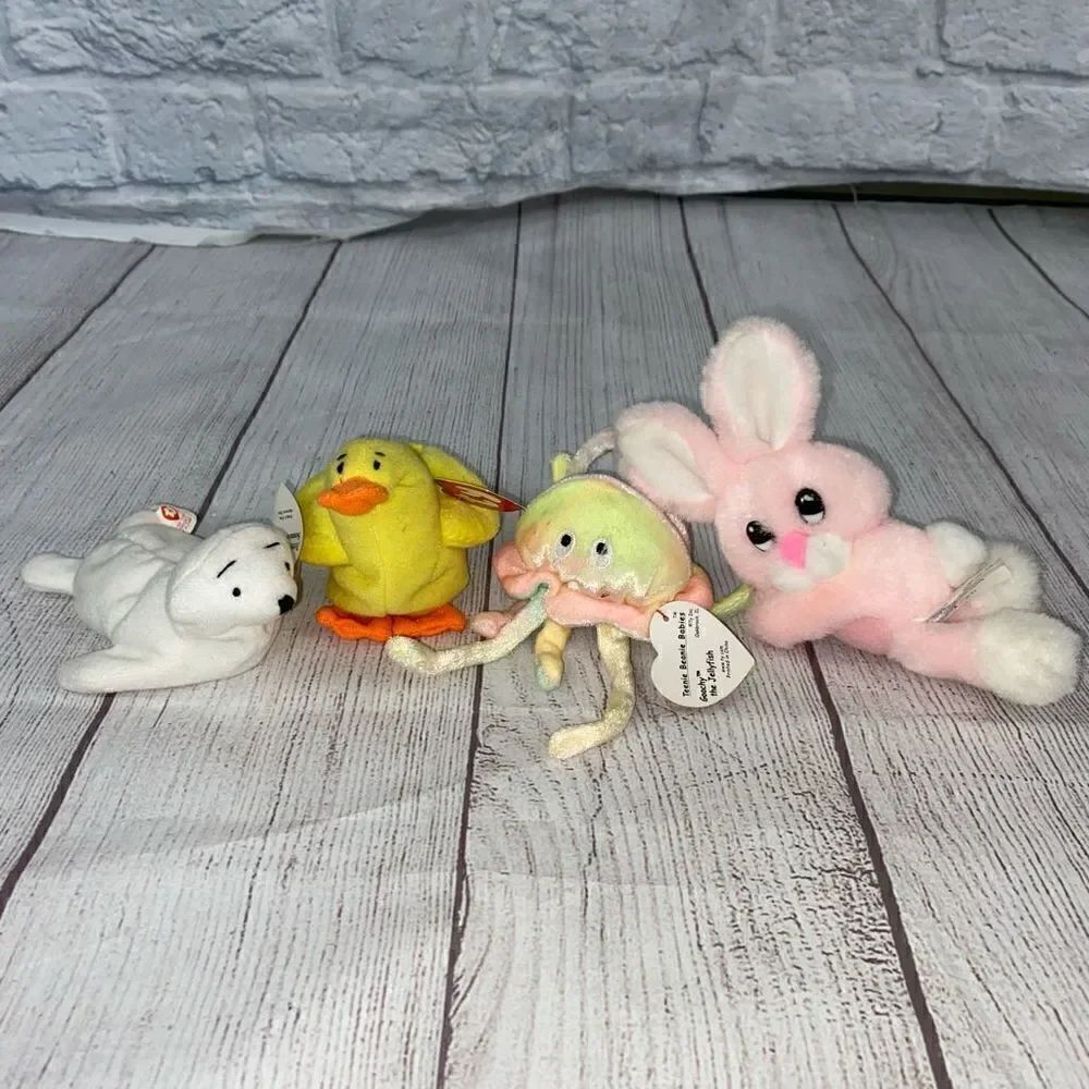 TY collectible mini beanie babies and clip on pink bunny